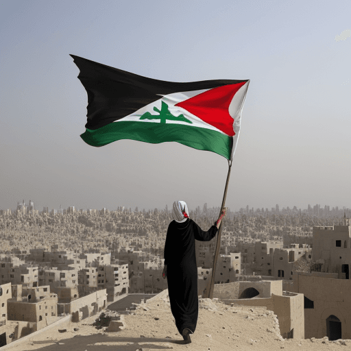 AI generated:  Palestine Gaza, Carrying the flag of Palestine