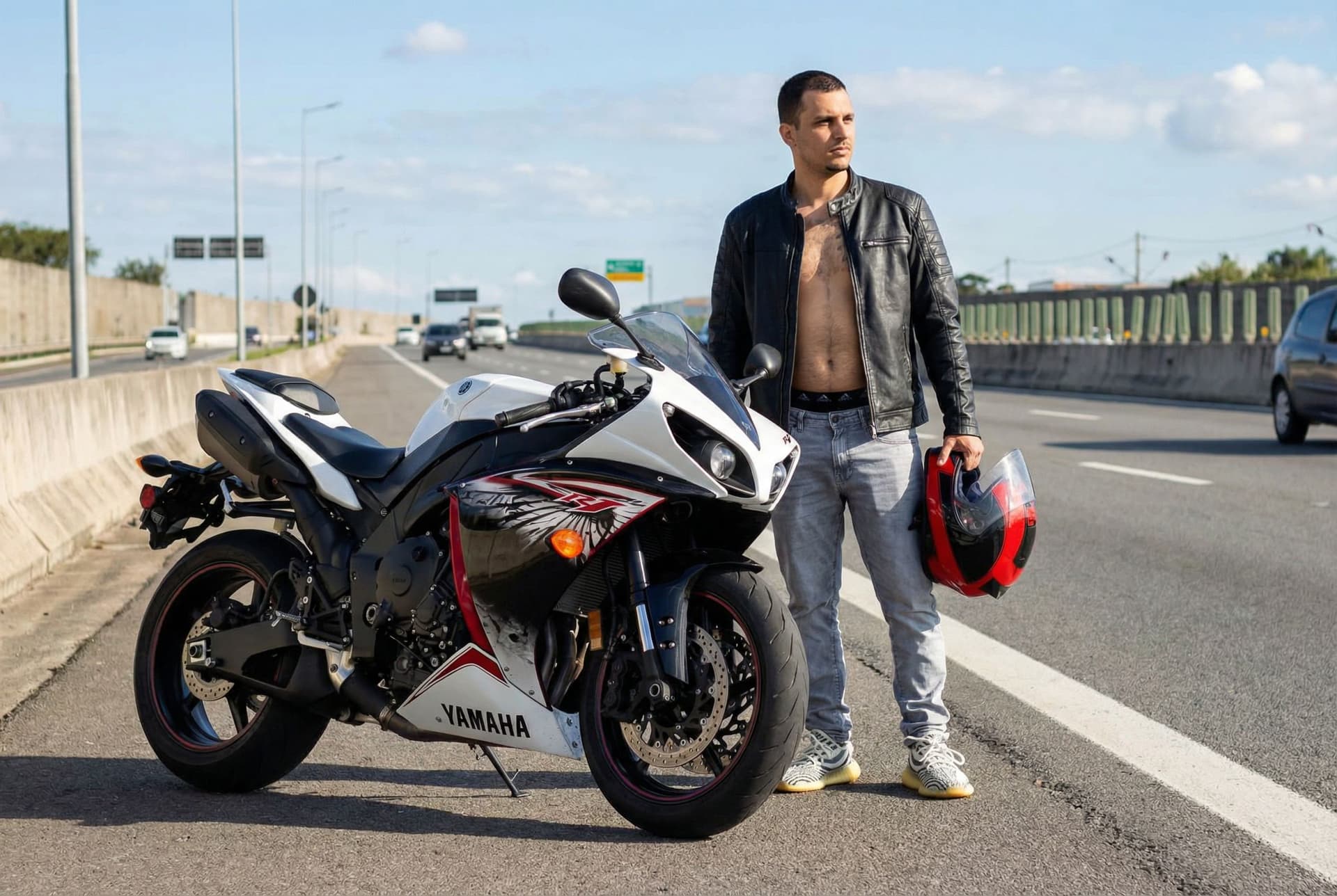 AI generated: Adding me beside uploaded bike on a highway 
