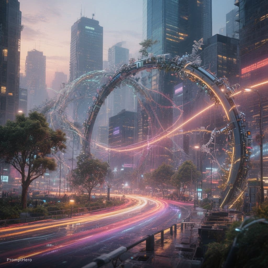 AI generated: crea una imagen para esta descripción crear un Smart City e infraestructura conectada a la red Bitel...