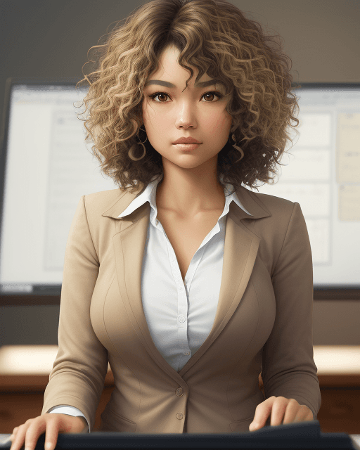 AI generated: a psychologist with volume  very curl hair with lots of layers short brunette hair, thin nose, sligh...