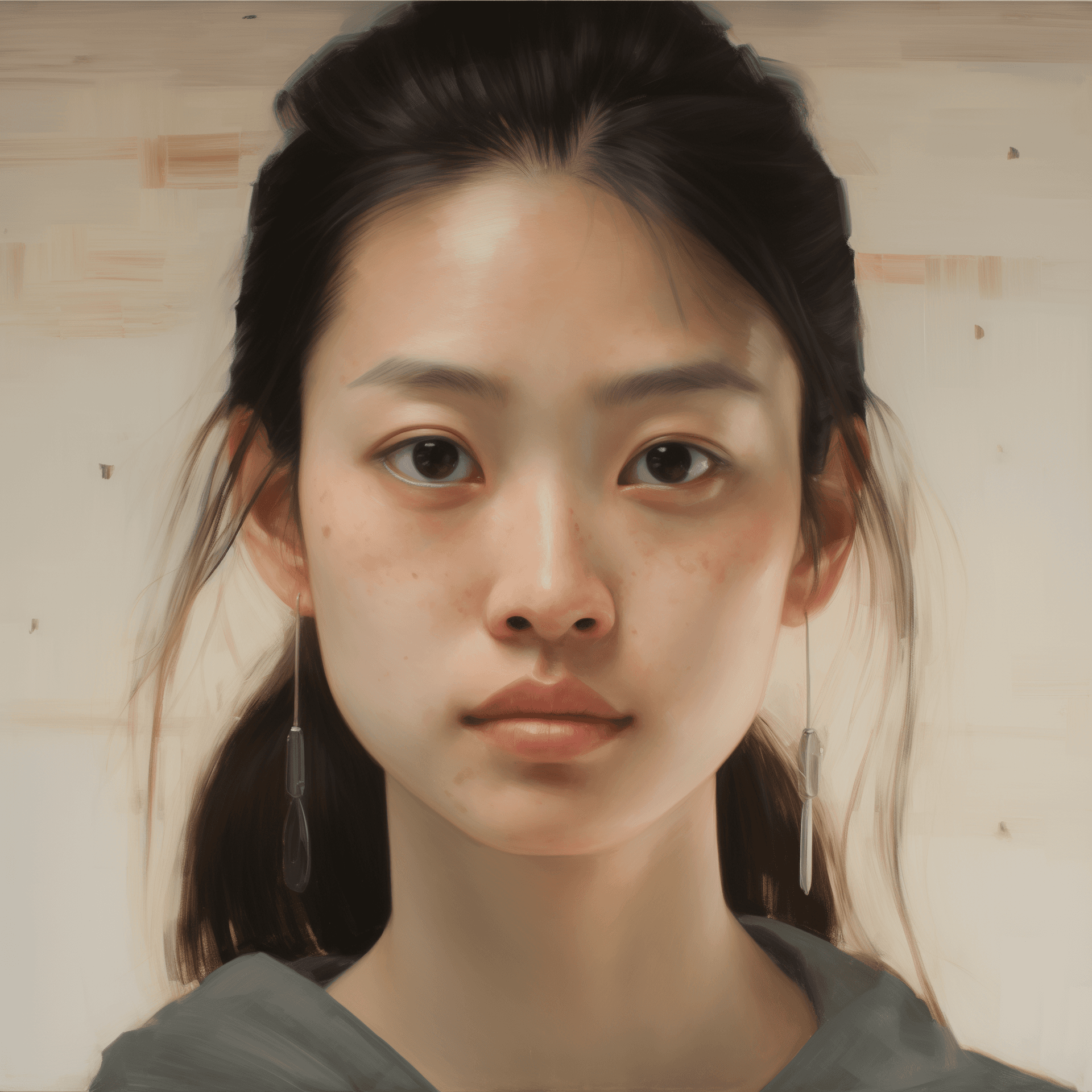 AI generated: oil painting of a doll face, close up portrait, by Euan Uglow and Alex Colville and Hockney and ultr...