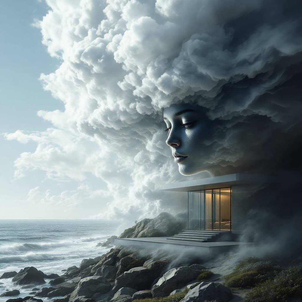 AI generated: Hyper realistic eye level exterior phThe best AI rendering of my own personal storm cloud surroundin...