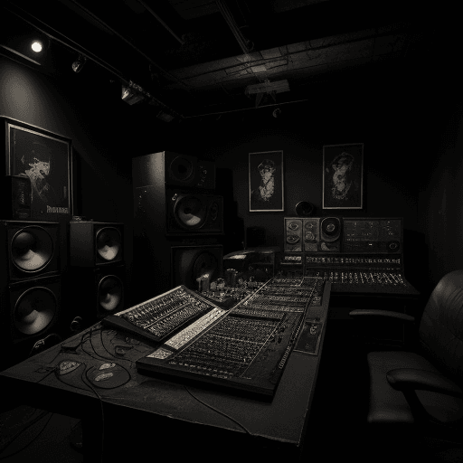 AI generated: Hip Hop Producer's Home music studio set up, cinematic, 50mm portrait photography, hard edge lightin...