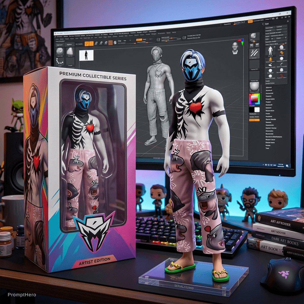 AI generated: Transforming the photographed person into a realistic 3D figurine in front of a computer desk. The c...