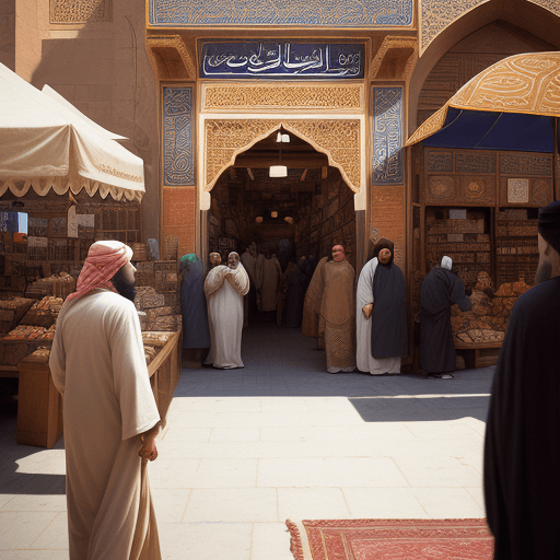 AI generated: Color photo of a book cover with a scene from Arabic literature and a traditional Arabic symbol in t...
