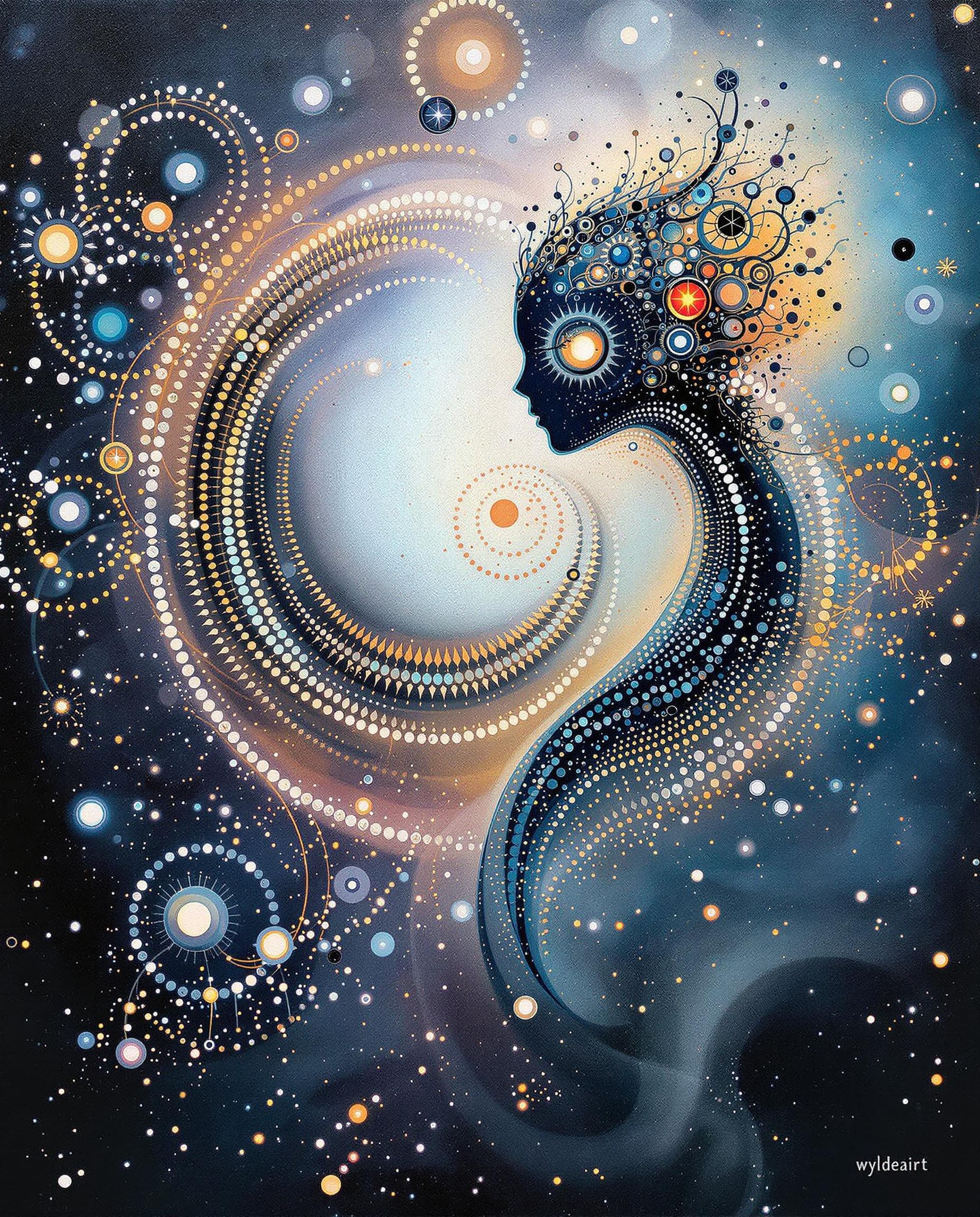 AI generated: Steampunk bio-morphic ethereal glow. Acrylic splash art, opaline pearlescent ink, translucent glaze....
