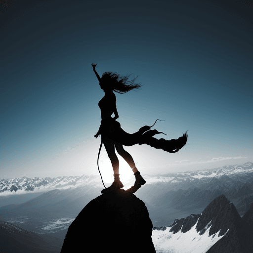 AI generated: silhouette of a freespirited person on top of a mountain, with a lot of detail, high quality image, ...
