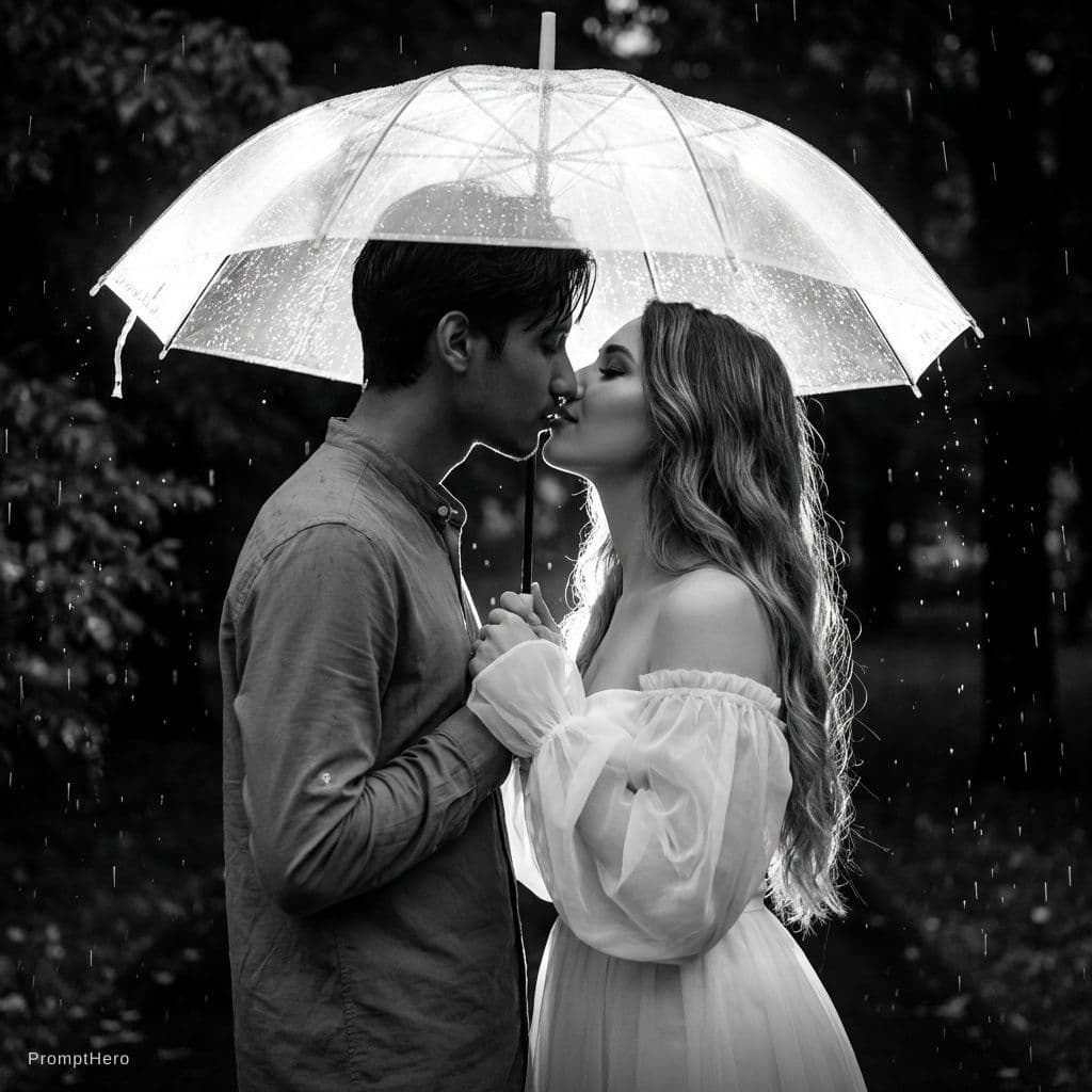 AI generated: photorealistic, exquisite detailed black-and-white photograph captures an intimate moment between a ...