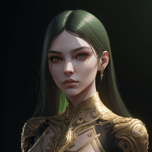 AI generated: mdjrny-v4 style , young female face, green aesthetic, young female face, golden ratio, symmetric, el...