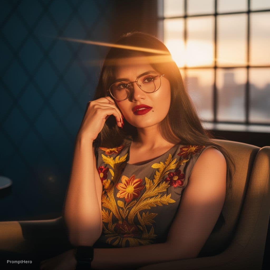 AI generated: A cinematic photorealistic boudoir portrait of a beautiful Asian woman kneeling on a bed. She is wea...