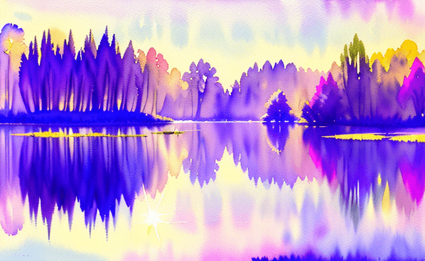 AI generated: Sparklecore Impressionism, Watercolor, Serene Landscapes, Tranquil Lake, Glistening Sunlight Shaded,...