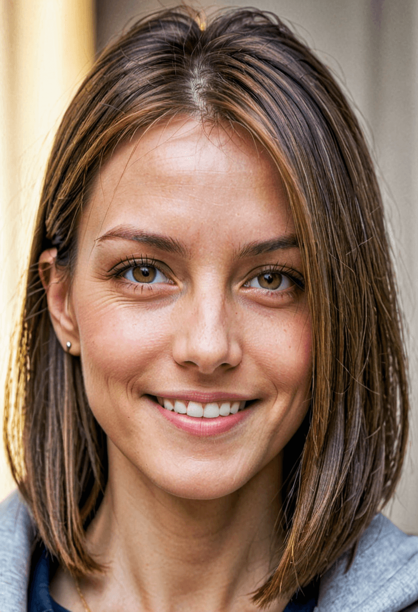 AI generated: HDR photo of woman with well groomed straight bob cut hair smiles at the viewer, perfect eyes, beaut...