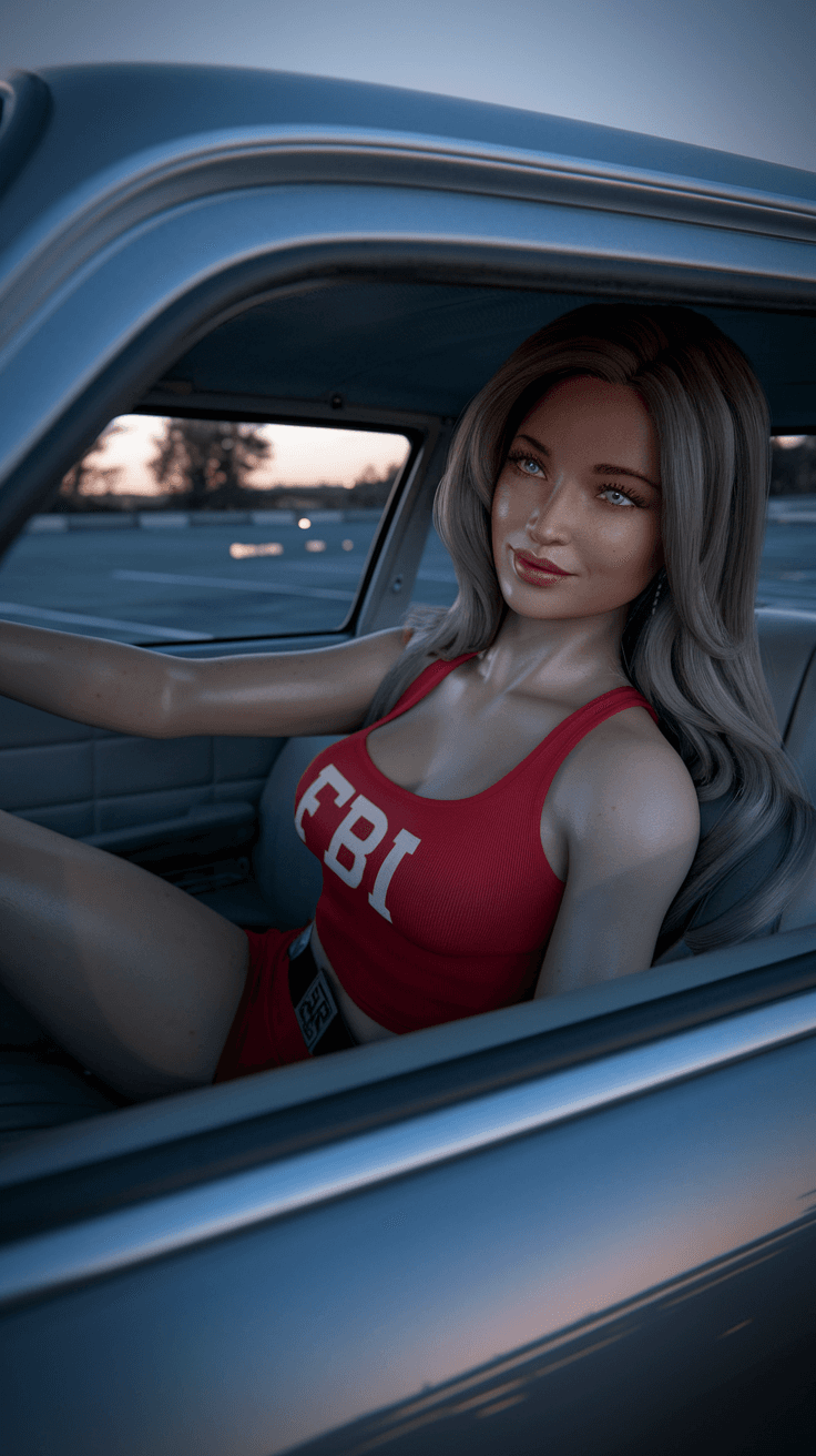 AI generated: full body portrait woman a powerful and dignified portrait ,A woman inside a car as an FBI undercove...