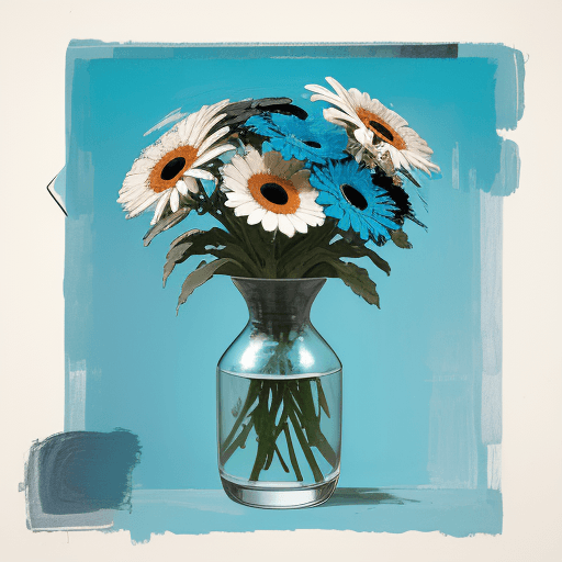 AI generated: print collage of a gerbera daisy, in the style of josef kote, grunge beauty, dain yoon, cyan and blu...