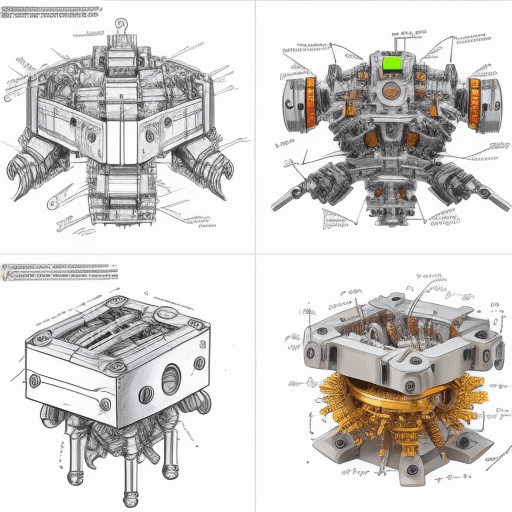 AI generated: 
working drawings of mechanical engineering for making robots
