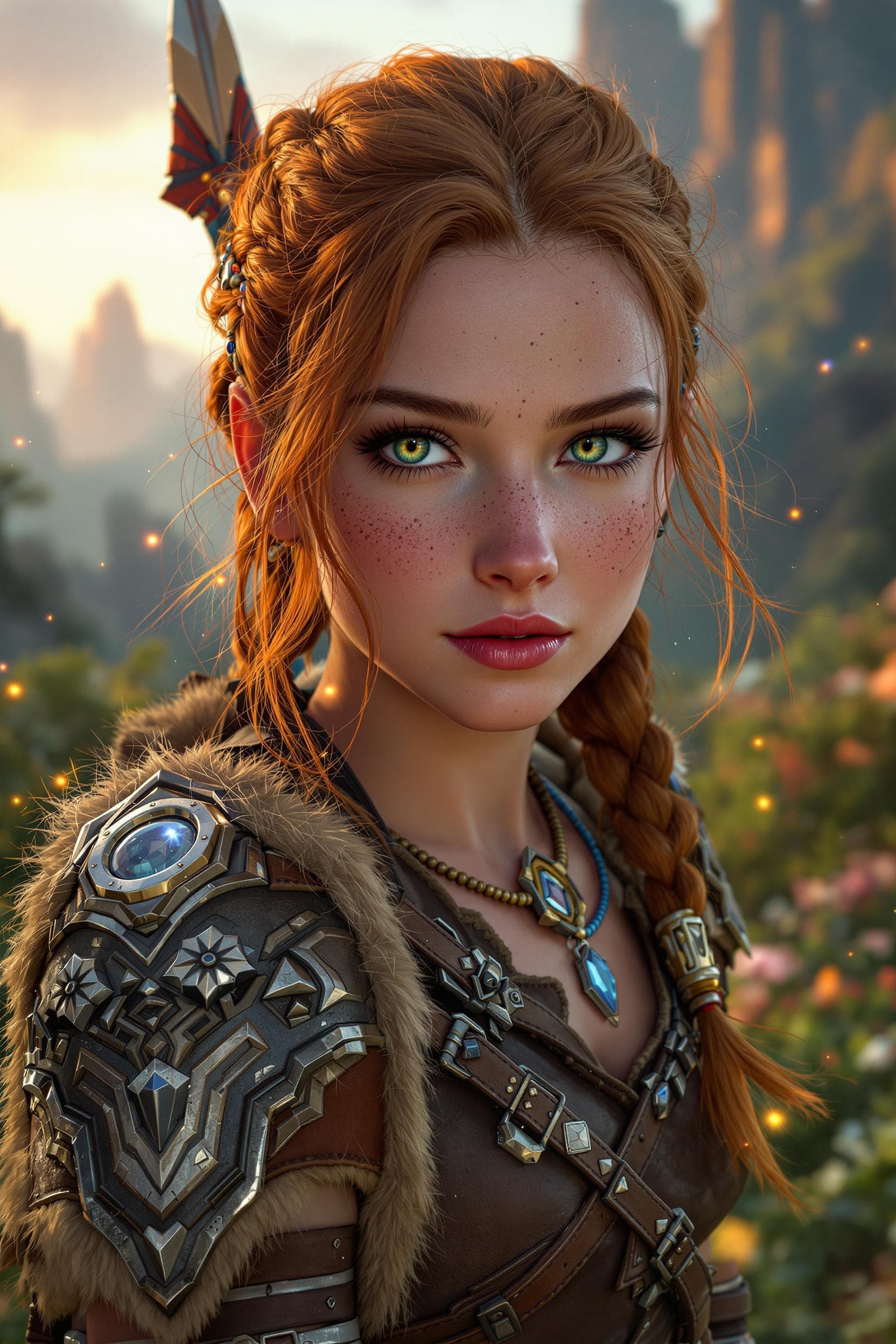 AI generated: A hyper-realistic portrait of Lily-Rose Melody Depp as Aloy, the fierce and resourceful protagonist ...