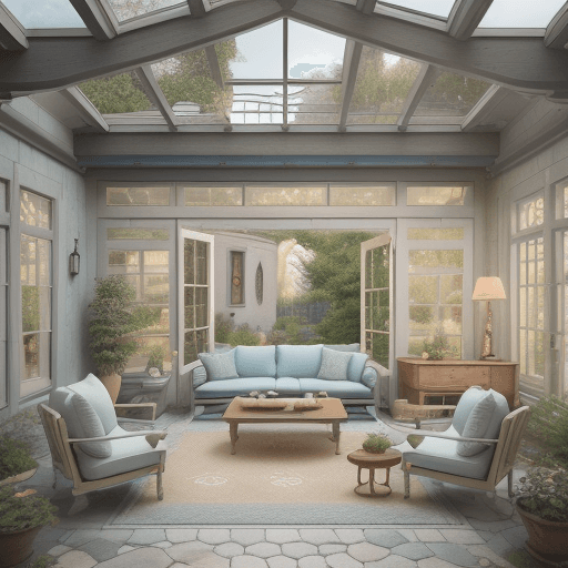 AI generated: High resolution photography outdoor design, brightly lit living room conversation pit, stone floor, ...