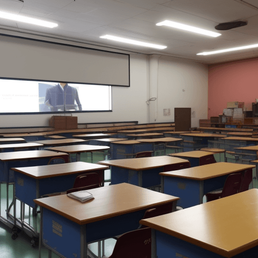 AI generated: docentes capacitándose en aula tecnológica
