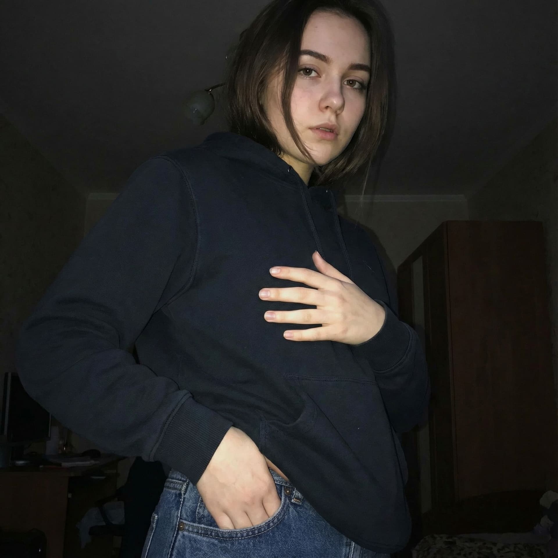 AI generated: A girl who's right hand is in pussy and another left hand holding nipples of boobs