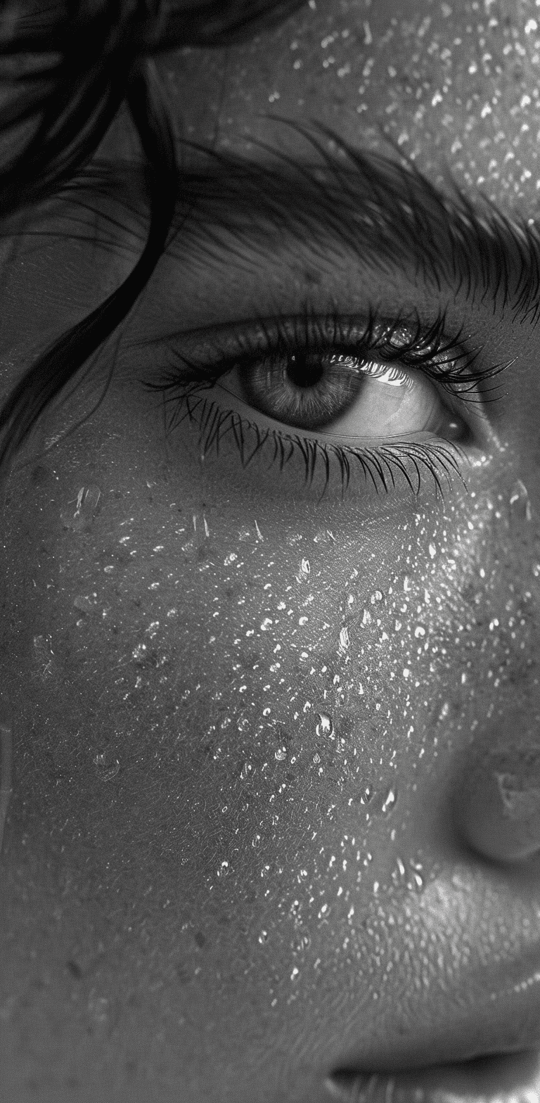 AI generated: a close up of a woman's face, in the style of joel robison, david yarrow, pointillist optical mixing...
