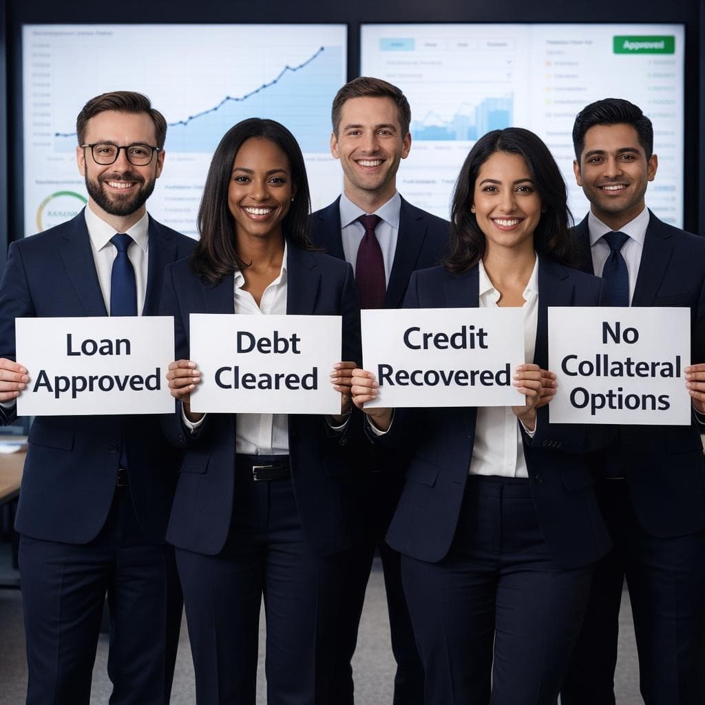 AI generated: A professional group of diverse financial advisors in a modern corporate office, smiling confidently...