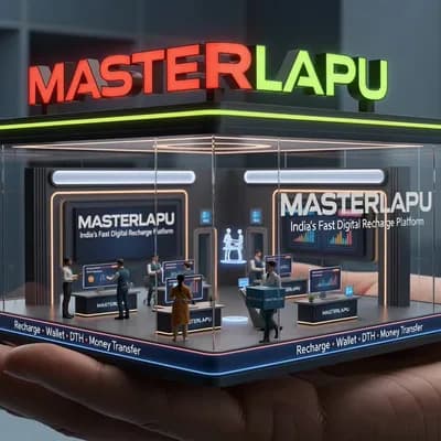 AI generated video: "An ultra-realistic miniature ‘MASTERLAPU’ digital fintech and recharge headquarters balanced on a h...