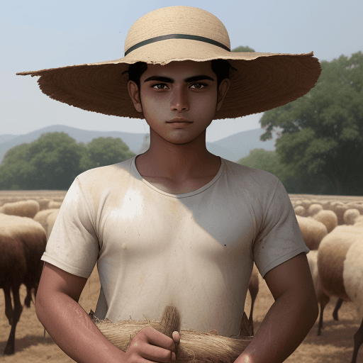 AI generated: Younger Ram working in the fields, sweating under the hot sun. ram is a young man