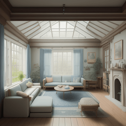 AI generated: High resolution photography interior design, dreamy sunken living room conversation pit, wooden floo...