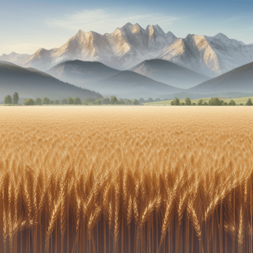 AI generated: Hyper realistic a sown wheat field with mountains in the background 
flat style
