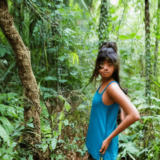 AI generated: A 17 year old Indian girl is posing in a natural trail in a jungle , she is wearing a loose green ta...