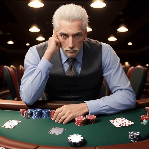AI generated: a man sits at a poker table and asks: "What do you got?"