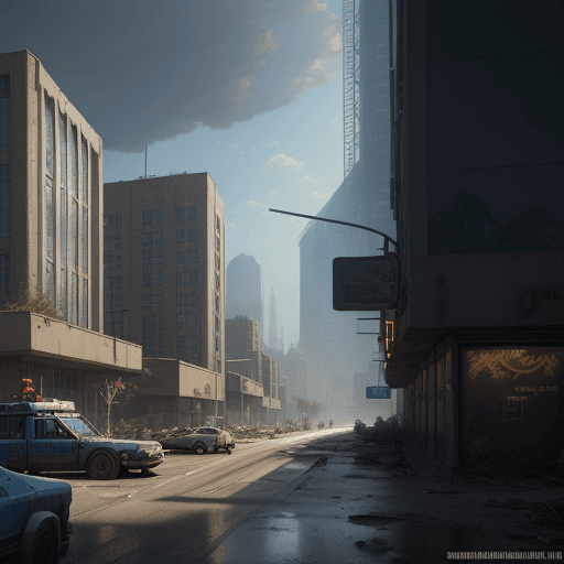 AI generated: a game scene concept with a environment of a post - apocalyptic post apocalyptic police station a bl...