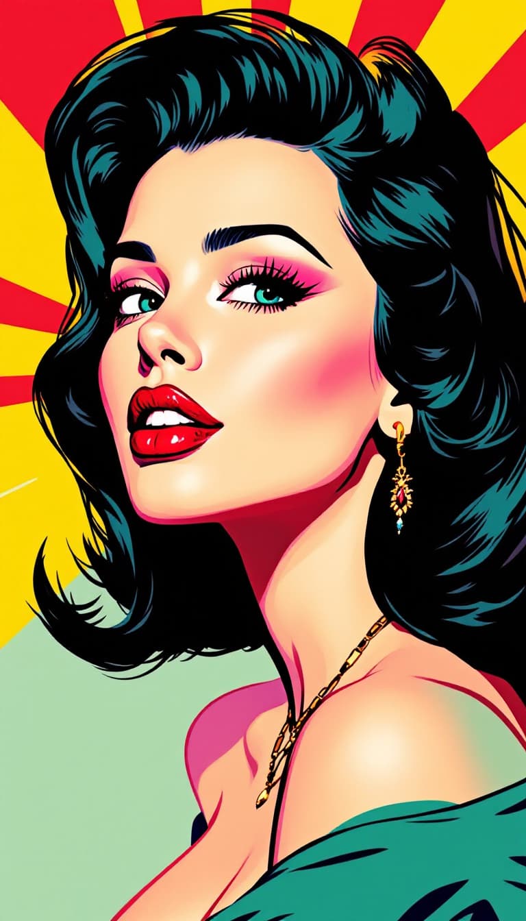 AI generated: A bold depiction of a pin-up woman, drawing inspiration from the strong lines and vibrant colors of ...