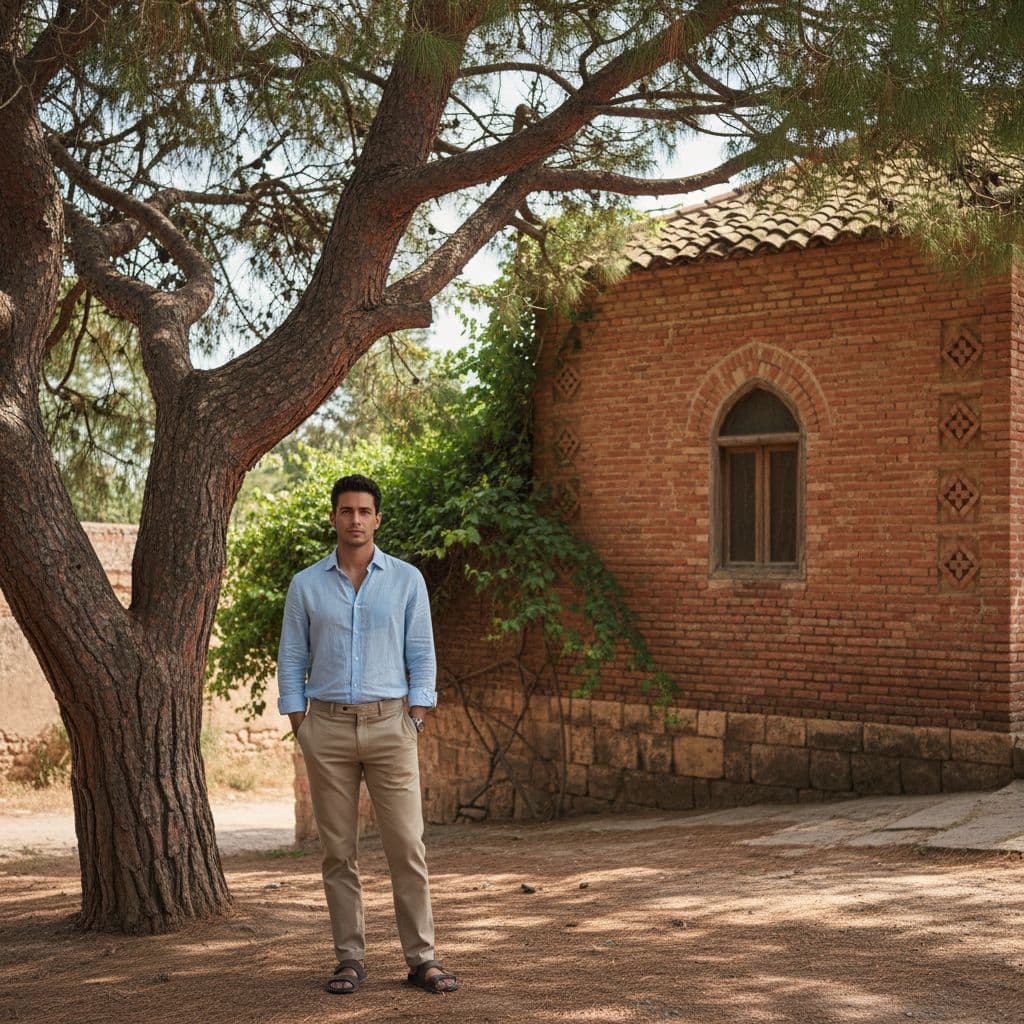 AI generated: Subject: Image uploaded under an Algerian tree near a red brick dwelling.
Description: A candid and...