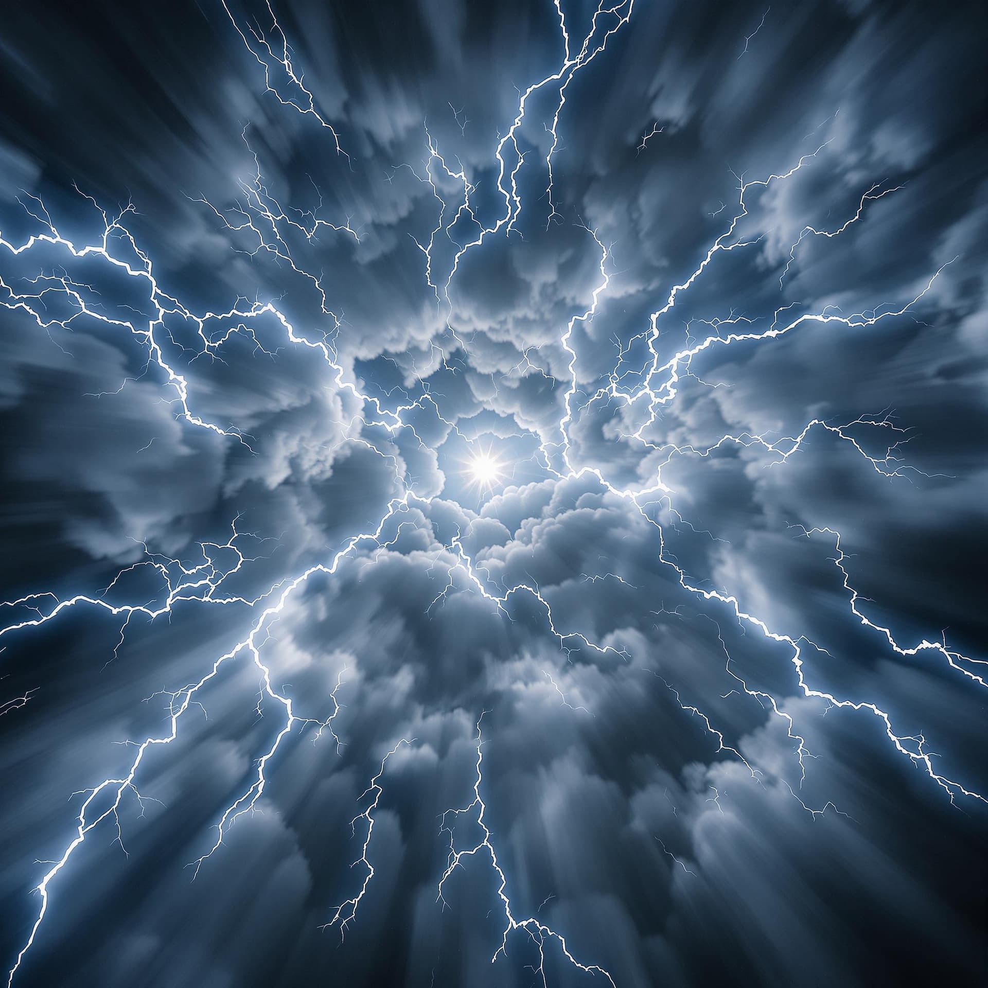 AI generated: First-person perspective, high-speed flight, symmetrical composition, rotation, clouds filled with c...