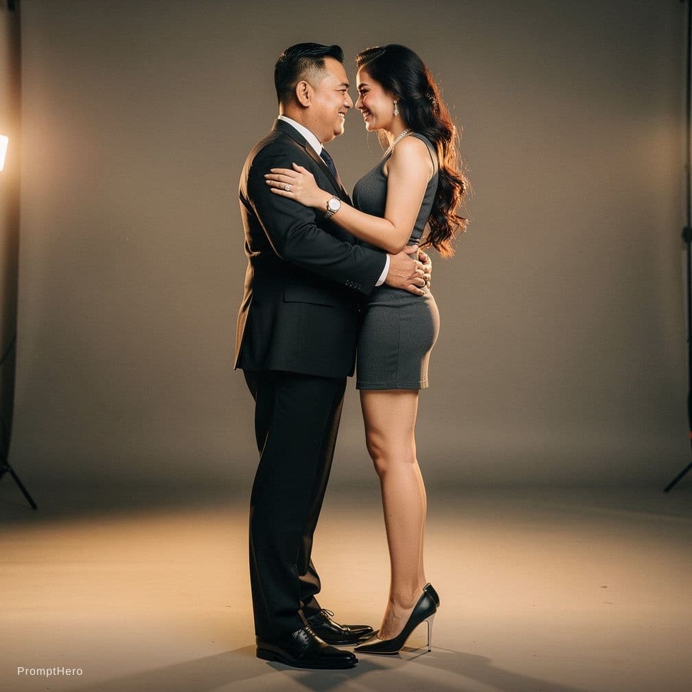 AI generated: Professional studio pre-wedding photoshoot, ultra-realistic. An Indonesian couple with a significant...