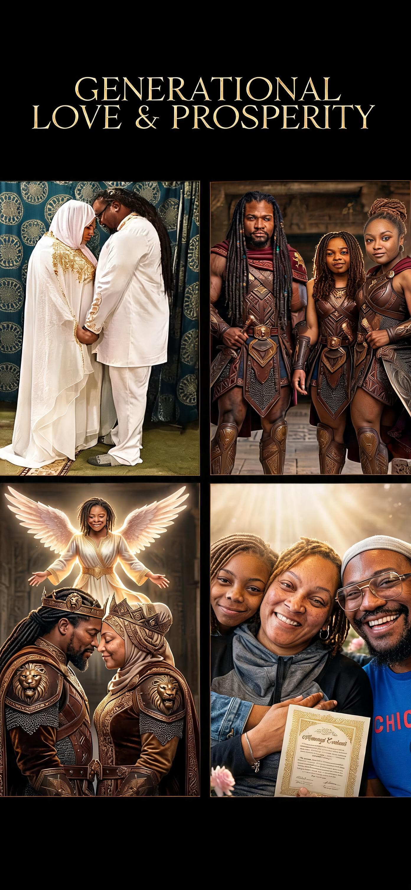 AI generated: create the photos in a cinematic way to show generational prosperity of love, etc

add daughter in t...
