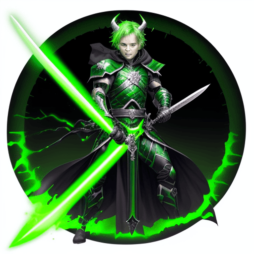 AI generated: green glowing sword crackling with electric energy ::2 demonic-horn-crossguard, hilt, pommel ::0.5 s...