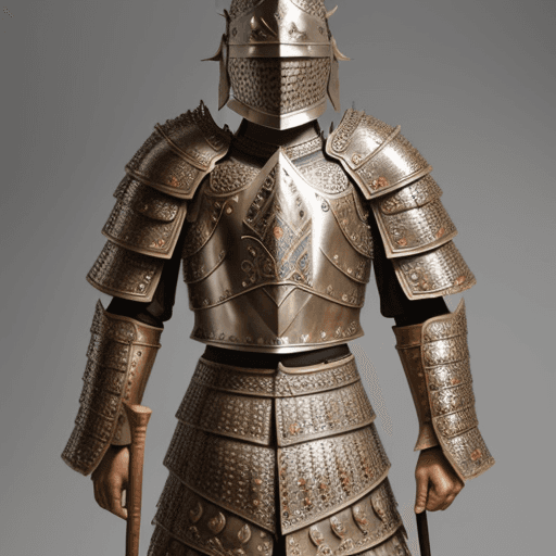 AI generated: majapahit armor,  ull armor, 12th century, bronze, comolex pattern, weapon, shield, spear
