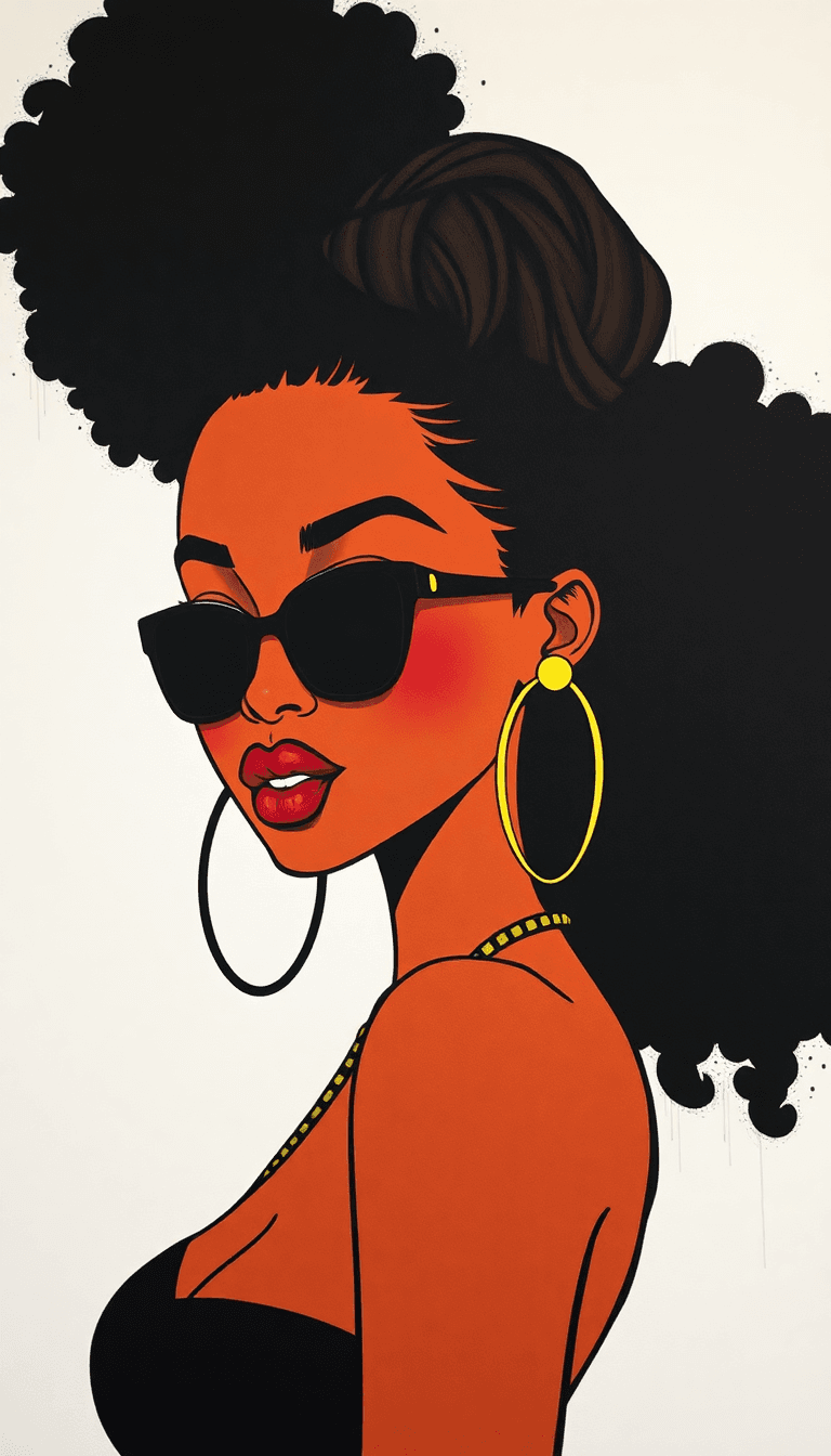 AI generated: black-woman-minimalist-painting-of-hip-hop-character-design-in-the-style-of-olivia-de-berardinis-Bla...