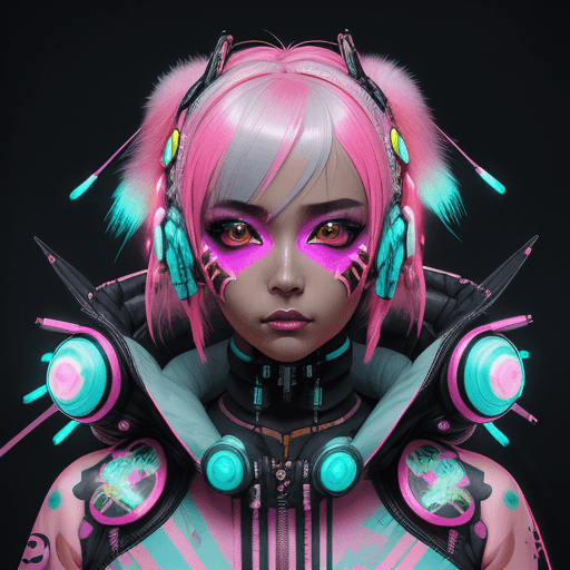 AI generated: kawaii style {style Detailed body painting beautiful neon operator tanned woman, cyberpunk futuristi...