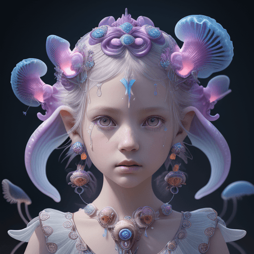 AI generated: Goddess close-up portraitexclusive fantasy children's fashion! ribcagel. jellyfish phoenix head, nau...