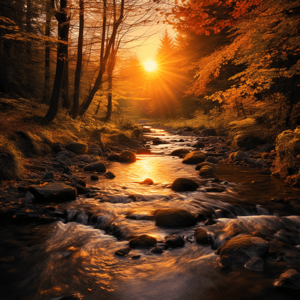 AI generated: a stream running through a forest, by Alexander Brook, shutterstock contest winner, hudson river sch...