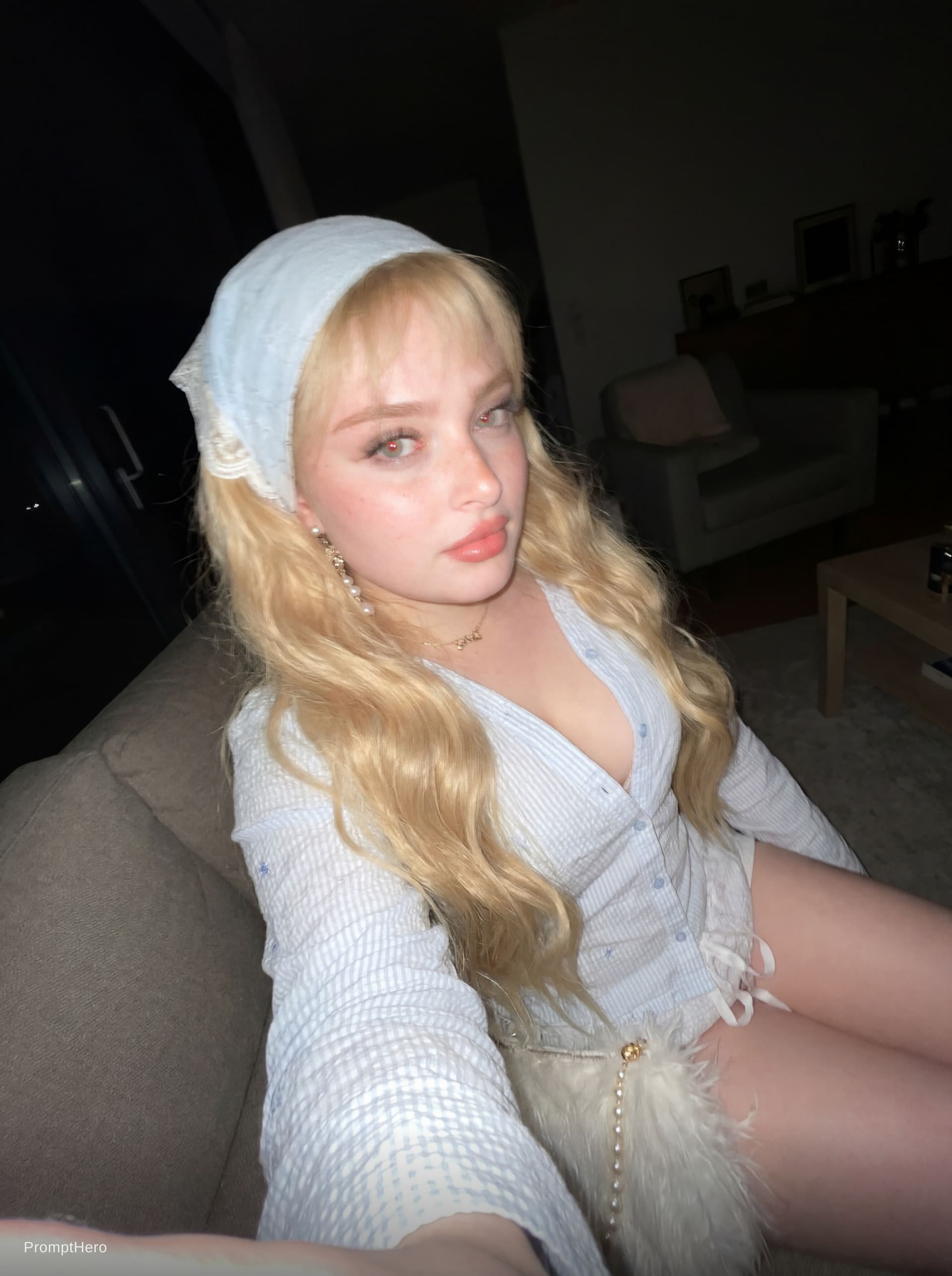 AI generated: Using the uploaded reference photo, create a standard iPhone selfie with flash. There's no clear sub...