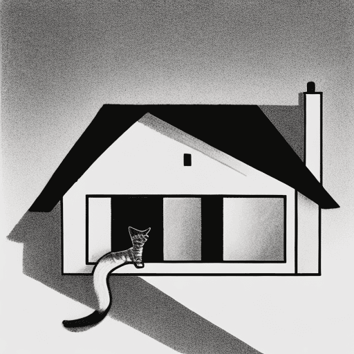 AI generated: minimalistic house with a person and a cat next to it at dawn with pencil strikes