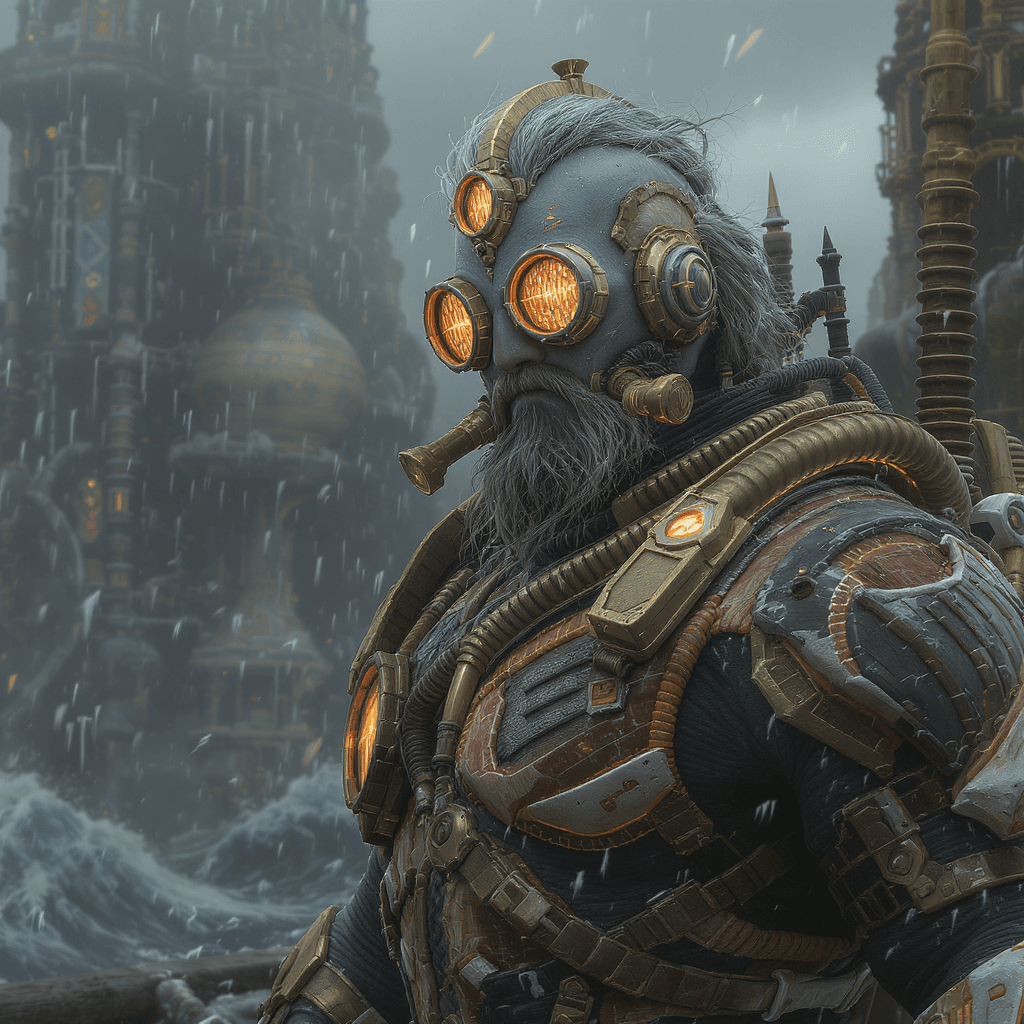 AI generated: hyper-realistic steampunk Aquaman in his sea city environment
