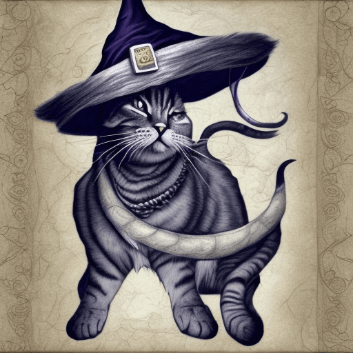 AI generated: witch craft, illüstration, draw, cat, stone, 