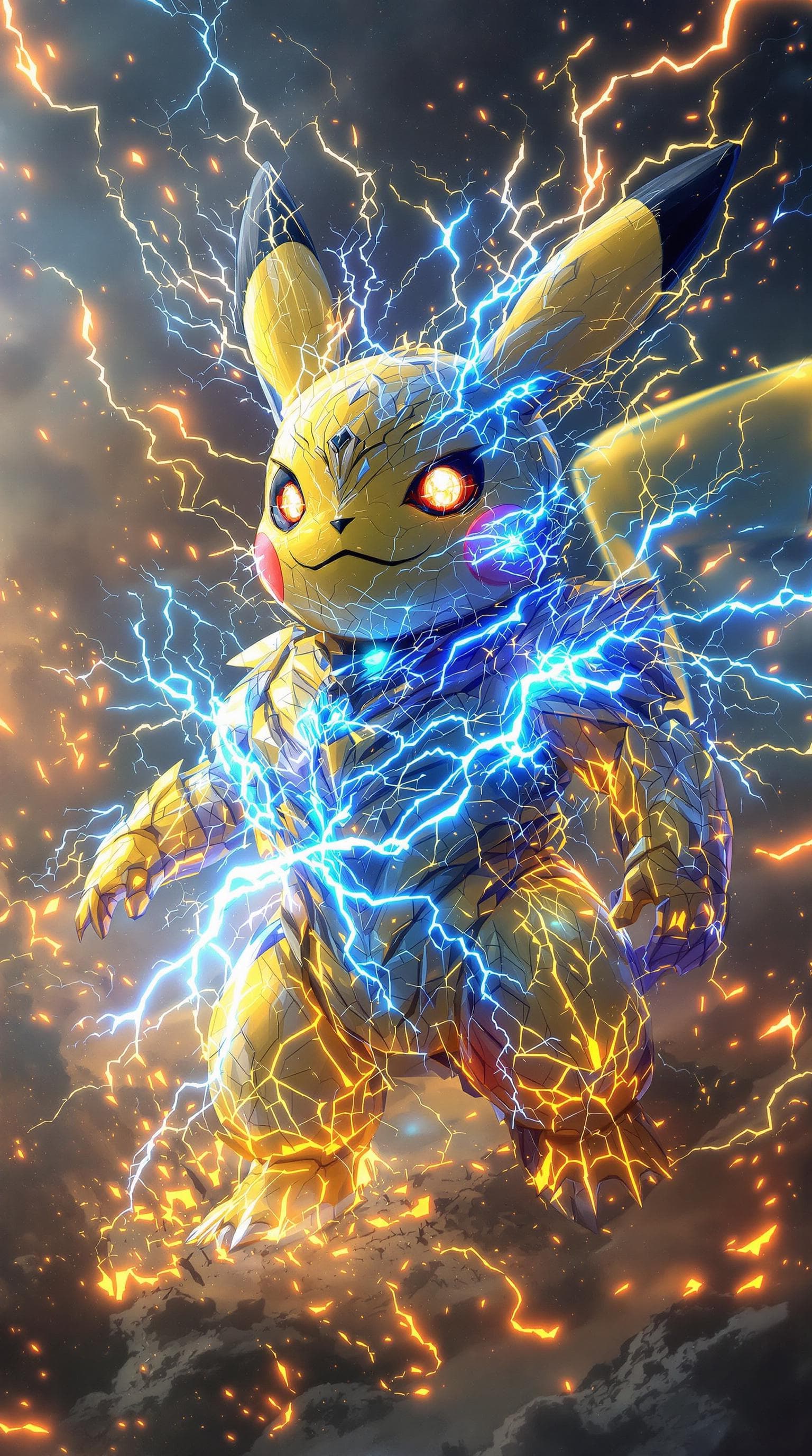 AI generated: Create an awe-inspiring masterpiece depicting a war-torn, godlike Pikachu transcending dimensional b...