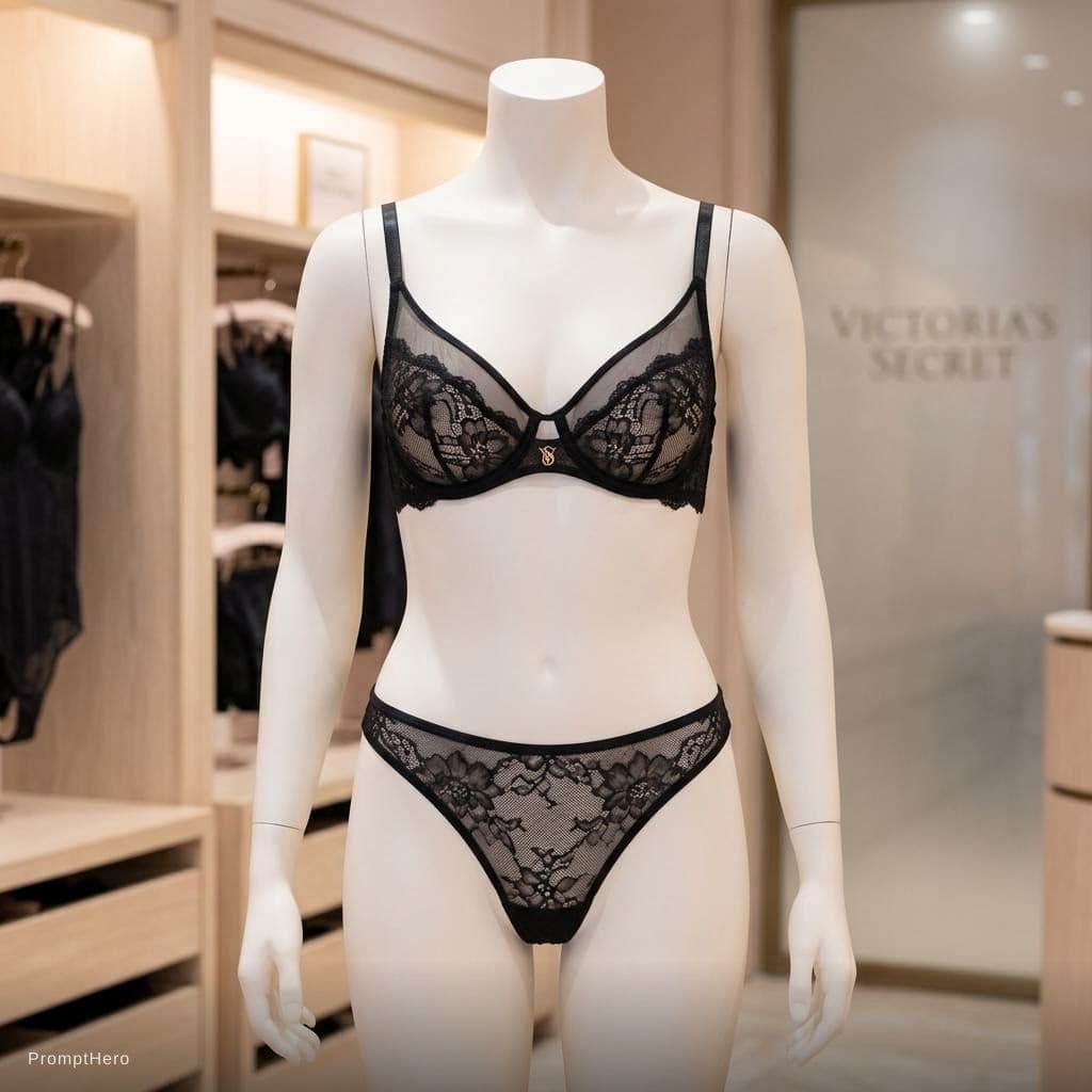 AI generated: Create a headless mannequin that is currently wearing a black, see-through Victoria Secret bra and t...