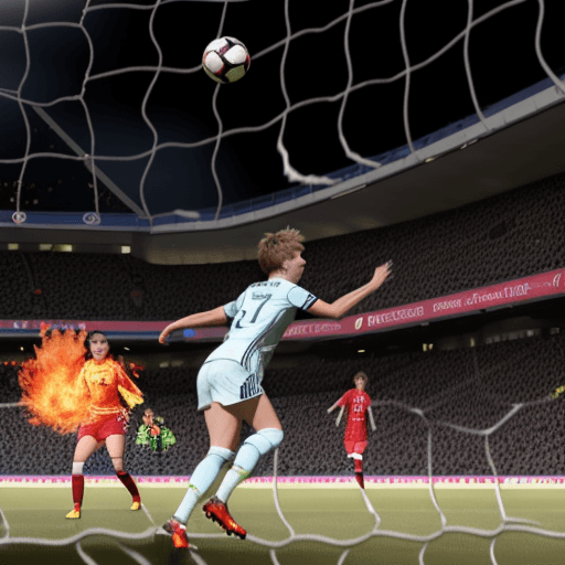 AI generated: As Ronaldo throws a ball at Livakovic, the ball catches fire and burns the net, entering the goal.